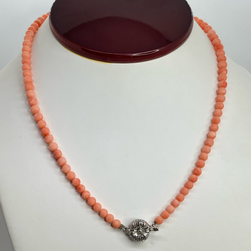 Vtg Sterling Silver Pink Coral Graduated Bead Necklace Flower Slide Clasp